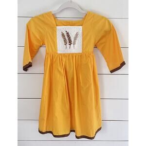 OFC Girls Gold White Wheat Dress Fall Knee Length Tie Size 6T